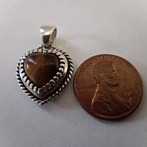 Sterling Silver Heart Pendant with Tiger's Eye